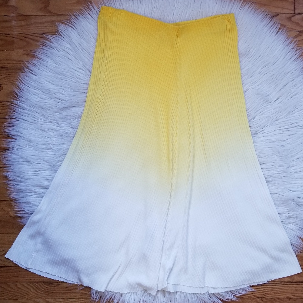 Zara Yellow and White Midi Skirt